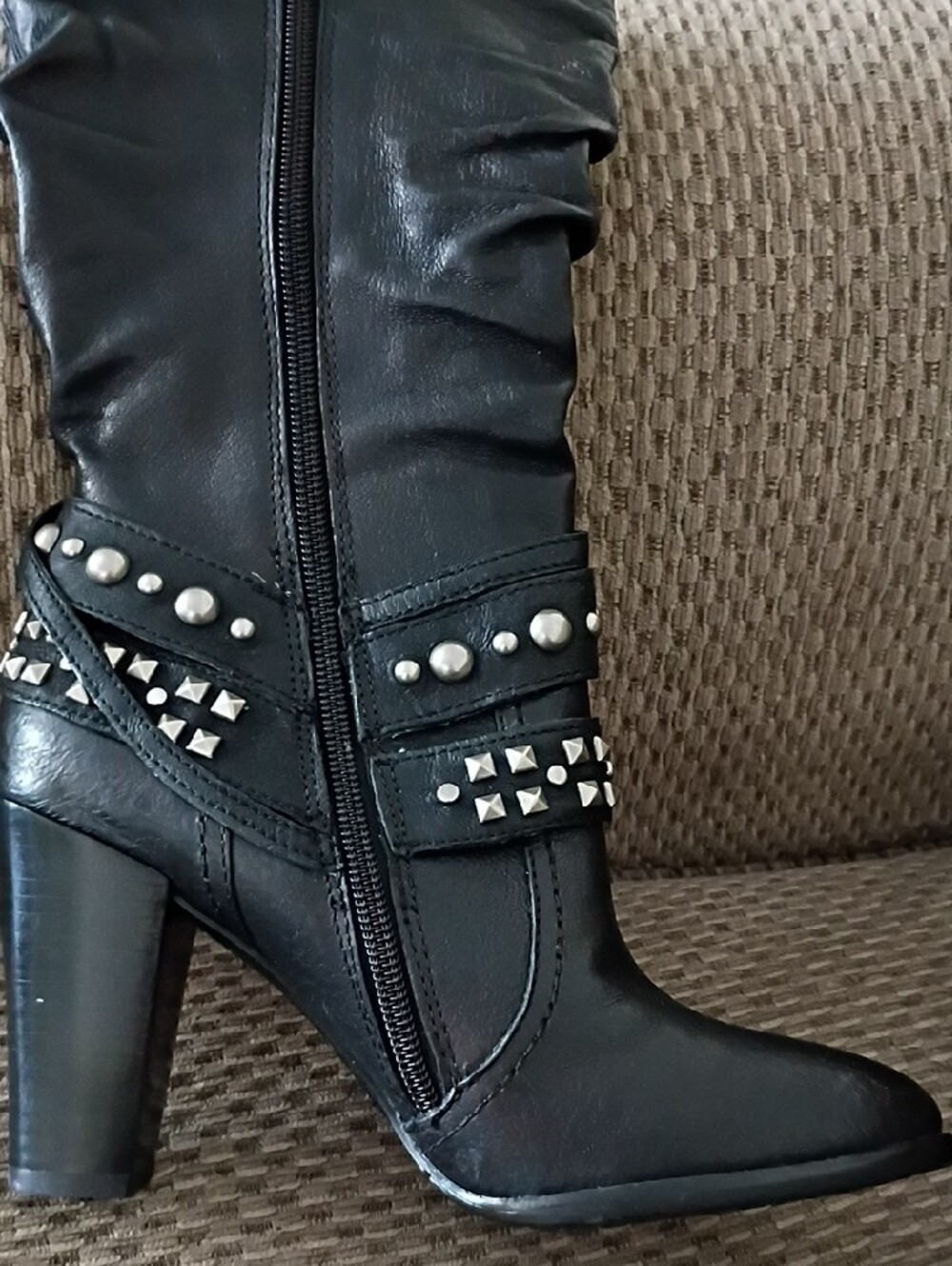 Women’s Black Studded Mid-Calf Heeled Boots - Picture 7 of 7